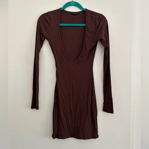Open chest brown mini dress